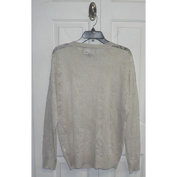 Line Knitwear Lightweight Sheer Inset Palm Tree Sweater in Beige Medium $110 - Picture 3 of 4
